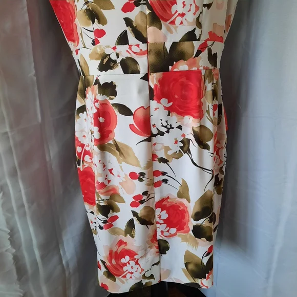 Dress Barn Orange Floral Dress Sz 16P Layered Back Split Stretch Easter - Picture 10 of 16